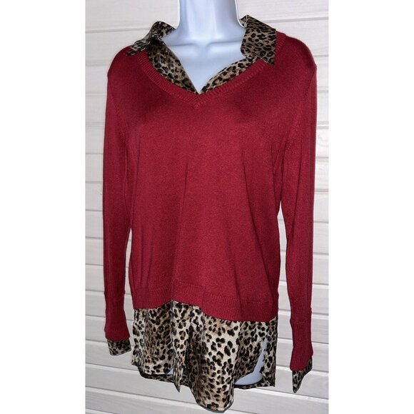 Belle By Kim Gravel Sz XXS Feather Knit Sweater & Woven Printed Combo Blouse EUC - Picture 3 of 14